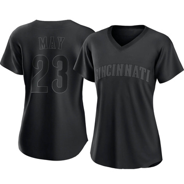 Authentic Lee May Women's Cincinnati Reds Black Pitch Fashion Jersey