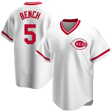 Replica Johnny Bench Men's Cincinnati Reds White Home Cooperstown Collection Jersey