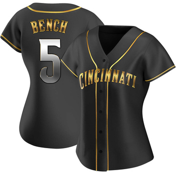Replica Johnny Bench Women's Cincinnati Reds Black Golden Alternate Jersey