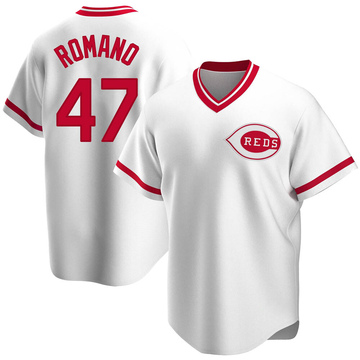 Replica Sal Romano Men's Cincinnati Reds White Home Cooperstown Collection Jersey