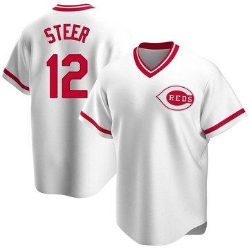 Replica Spencer Steer Youth Cincinnati Reds White Home Cooperstown Collection Jersey